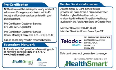 HealthSmart Member ID Card - Back